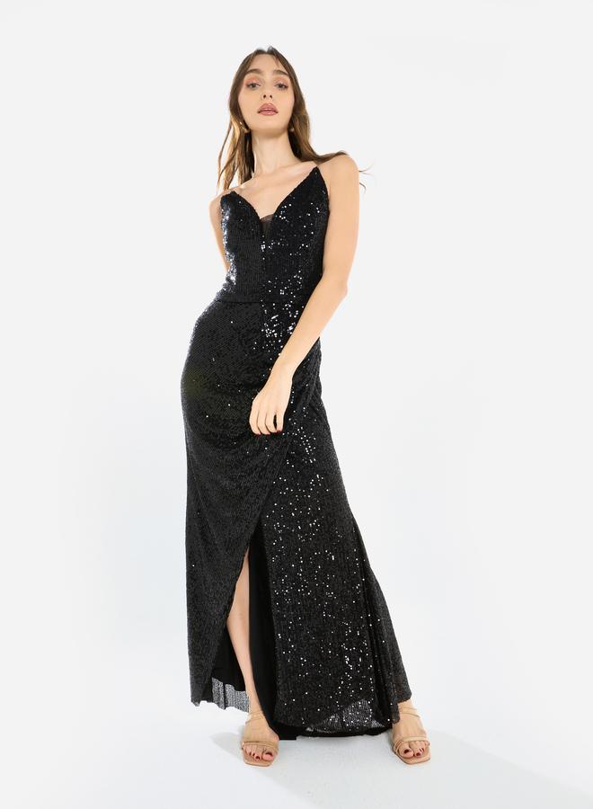 House of Moda Women Sequin Strappy Drape Maxi Dress - Image 2